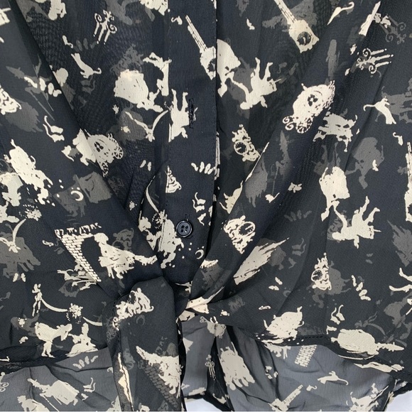 Bellatrix Cinderella Black and Cream Sheer Blouse Size M Long Sleeve Button Up - Picture 4 of 6